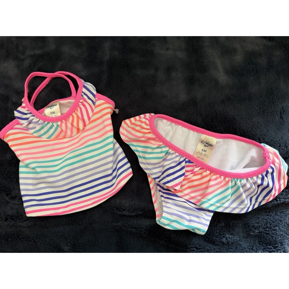 Oshkosh 2 pc Two Piece Bathing Suit Tankini Top Striped Set 6M New Without Tags